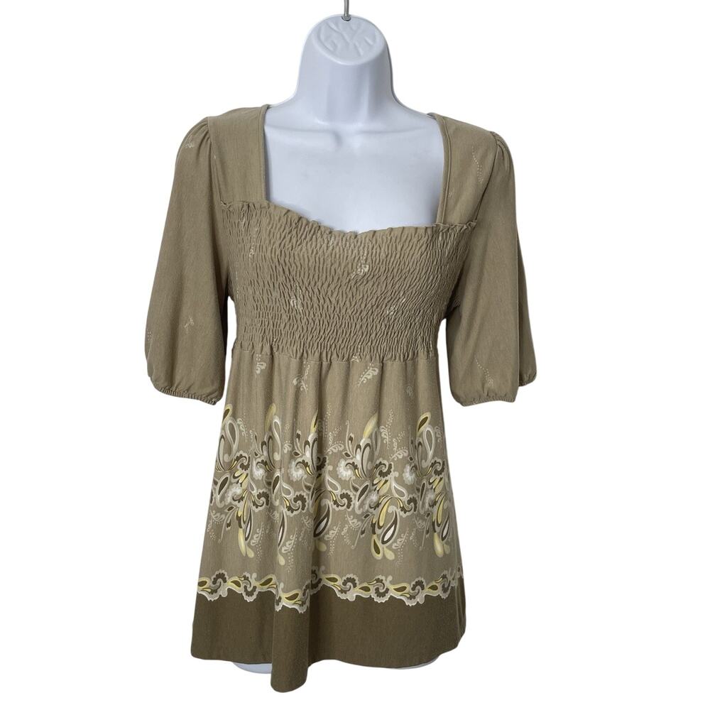 Y2k Faded Glory Womens Top M Smocked Puff Sleeve Square Neck Boho Fairy Cottage